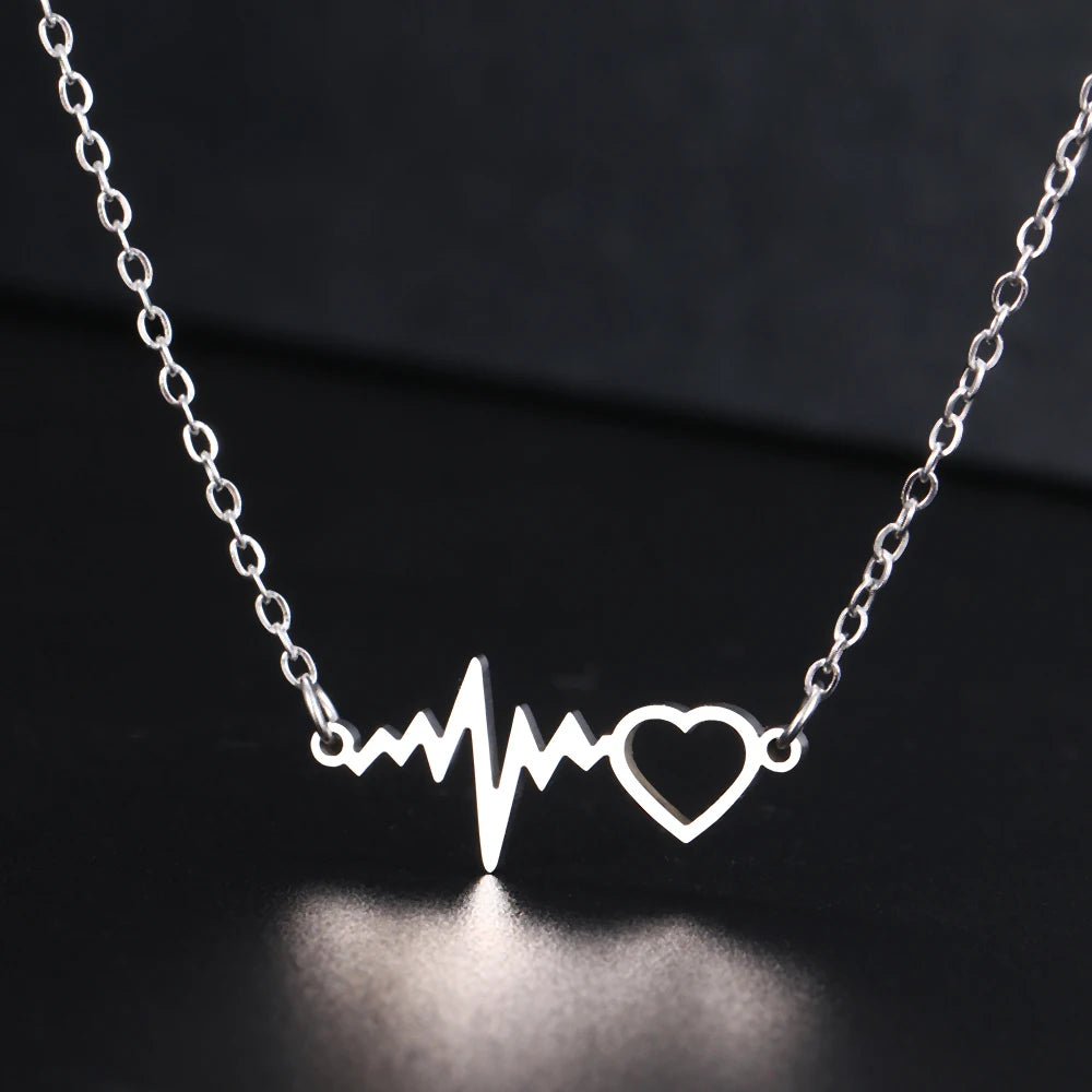 Stainless Steel Necklaces Heartbeat Lightning Lover Pendant Chain Collar Charm Fashion Necklace For Women Jewelry Party Gifts