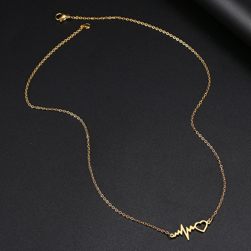 Stainless Steel Necklaces Heartbeat Lightning Lover Pendant Chain Collar Charm Fashion Necklace For Women Jewelry Party Gifts