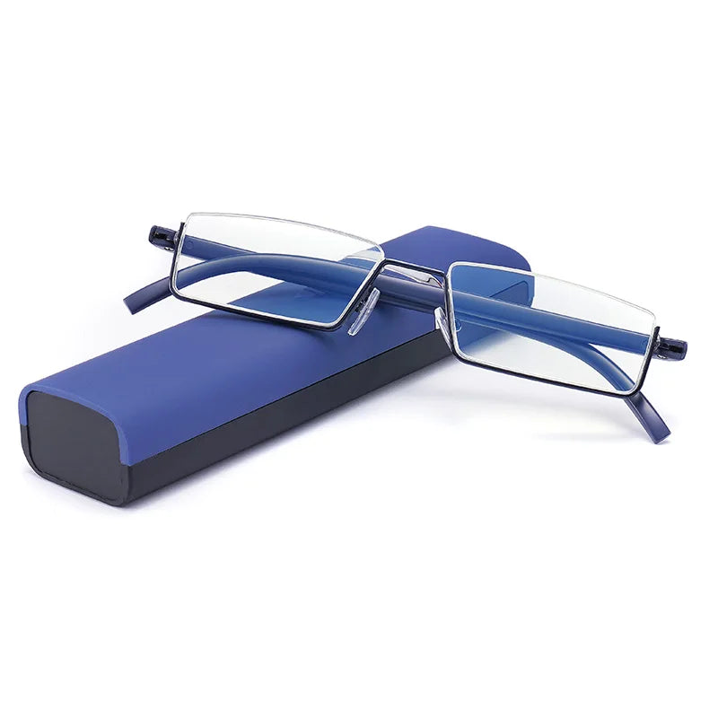 GLAUSA Reading Glasses TR90 Stainless Steel Half Frame Anti-Reflective Unisex Women Men Optical Mirror Presbyopia Eyewear Case