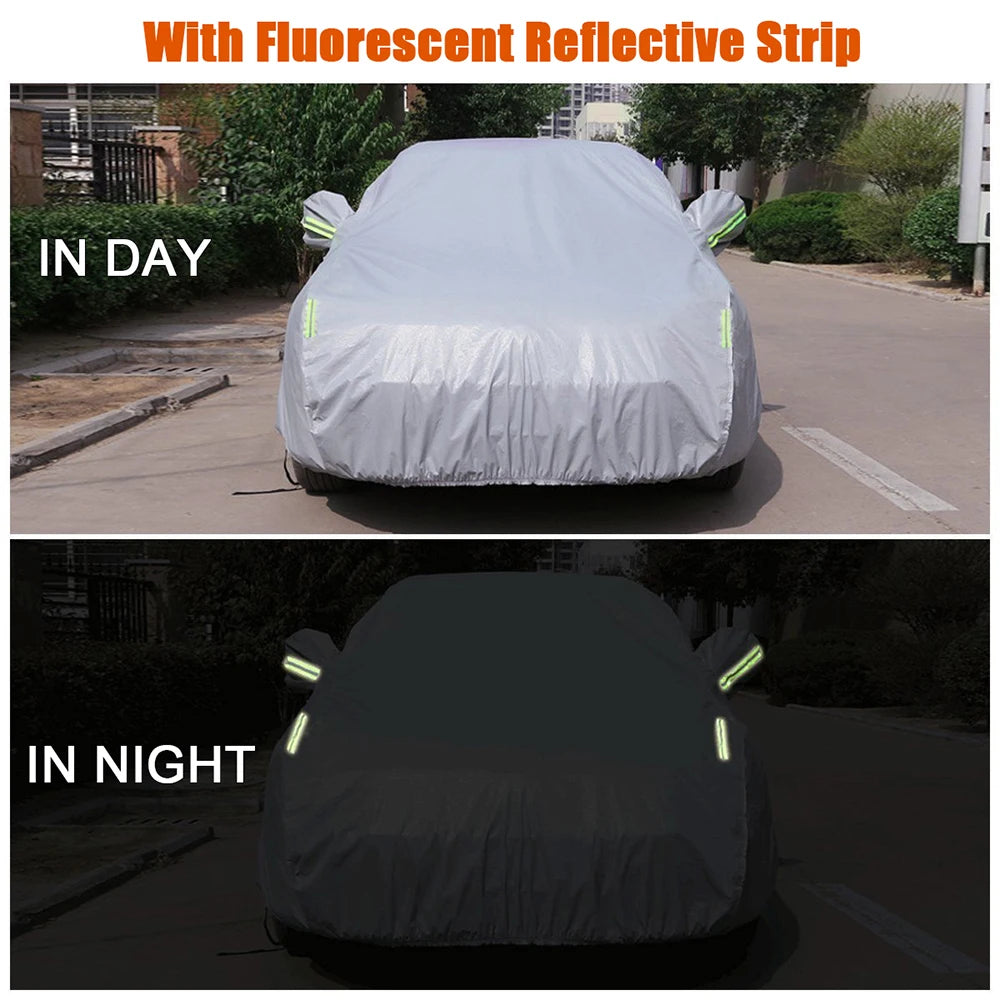 Car Cover Full Covers with Reflective Strip Dustproof UV Scratch-Resistant Sunscreen Protection for 4X4/SUV Business Car