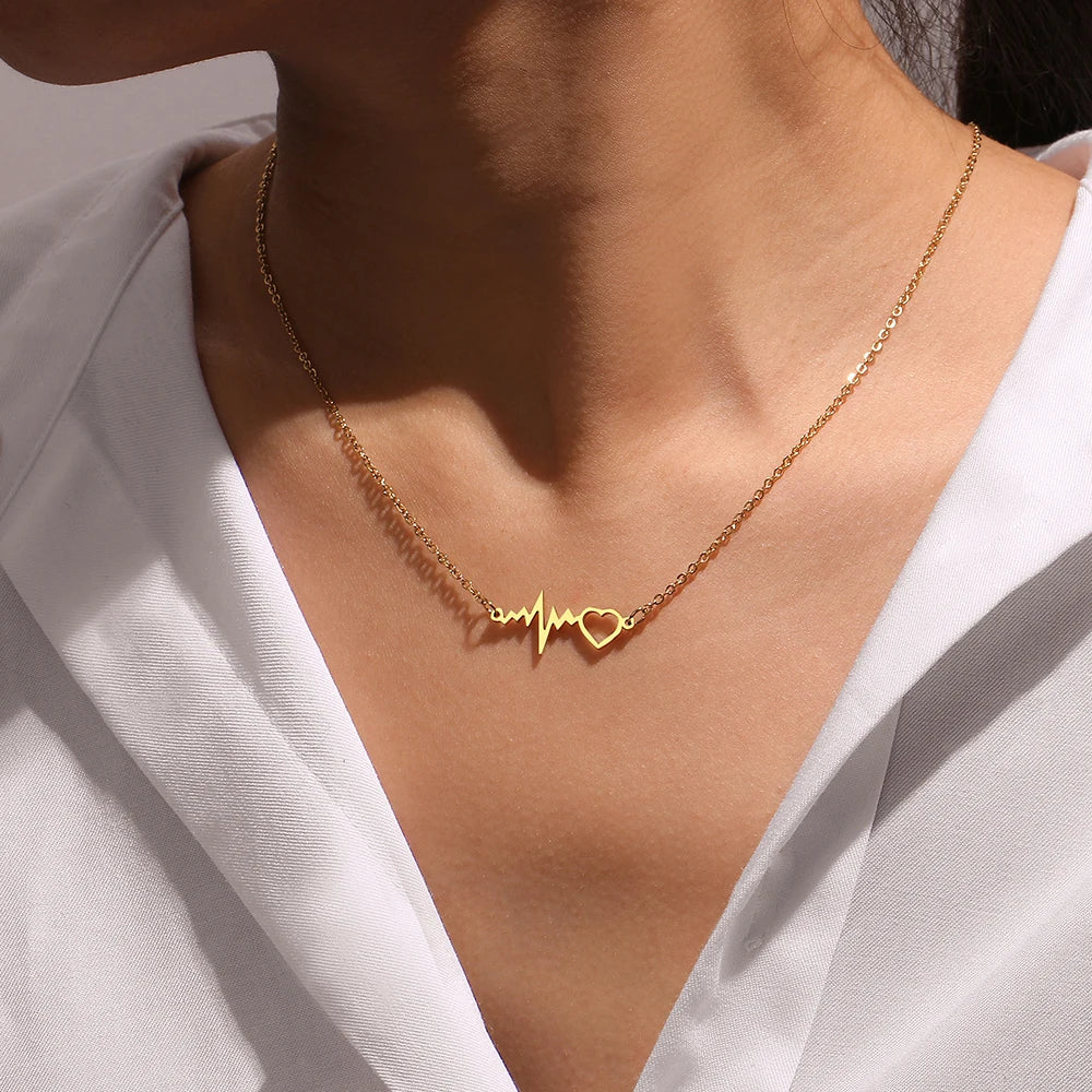 Stainless Steel Necklaces Heartbeat Lightning Lover Pendant Chain Collar Charm Fashion Necklace For Women Jewelry Party Gifts