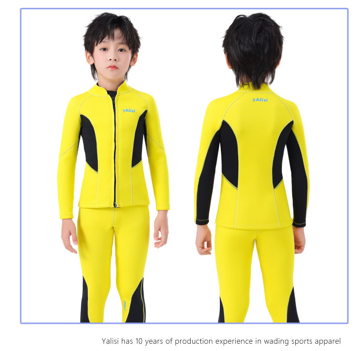 Kids Wetsuit 2pcs/set Top+Bottom 2.5mm Neoprene Jacket+Pants Long Sleeve Front Zipper Swimsuit Keep Warm Swimwear Dinving Suits