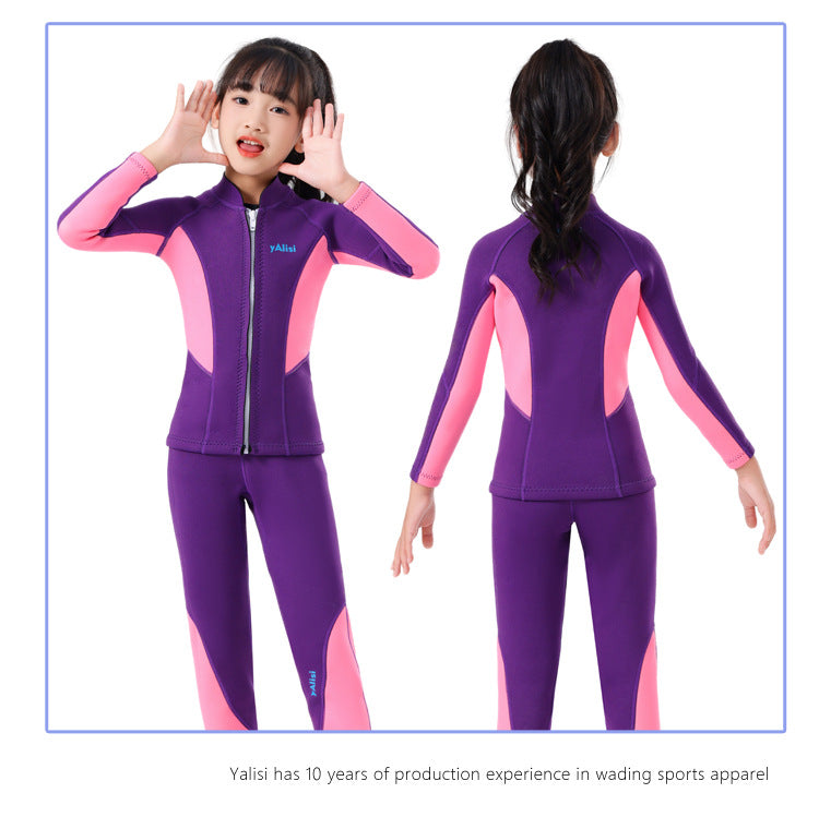 Kids Wetsuit 2pcs/set Top+Bottom 2.5mm Neoprene Jacket+Pants Long Sleeve Front Zipper Swimsuit Keep Warm Swimwear Dinving Suits