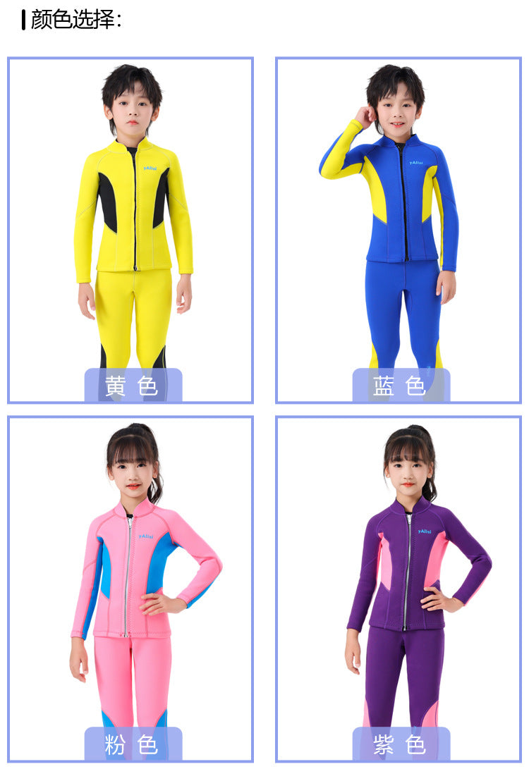 Kids Wetsuit 2pcs/set Top+Bottom 2.5mm Neoprene Jacket+Pants Long Sleeve Front Zipper Swimsuit Keep Warm Swimwear Dinving Suits