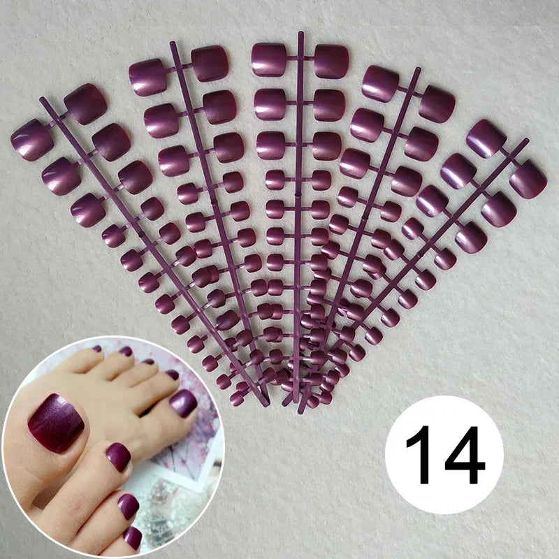 Mixed 5 Colors full cover false nails short foot fake nails Candy Color 24pcs/set press on nails foot toe french nail art tips