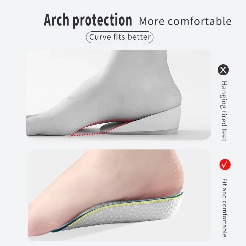 1/2pair 1.5/2.5/3.5 Cm Arch Support Height Increase Insole Elastic Lift Men'S And Women'S Insoles