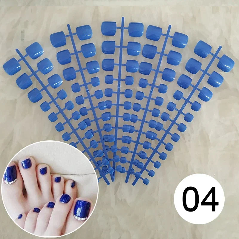Mixed 5 Colors full cover false nails short foot fake nails Candy Color 24pcs/set press on nails foot toe french nail art tips