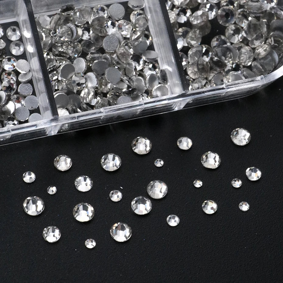 12 Grids Silvery Flat Bottom Rhinestone Nail Charms Shiny Crystal Diamond Sequins for Nails Suitable for Wedding Party Decor