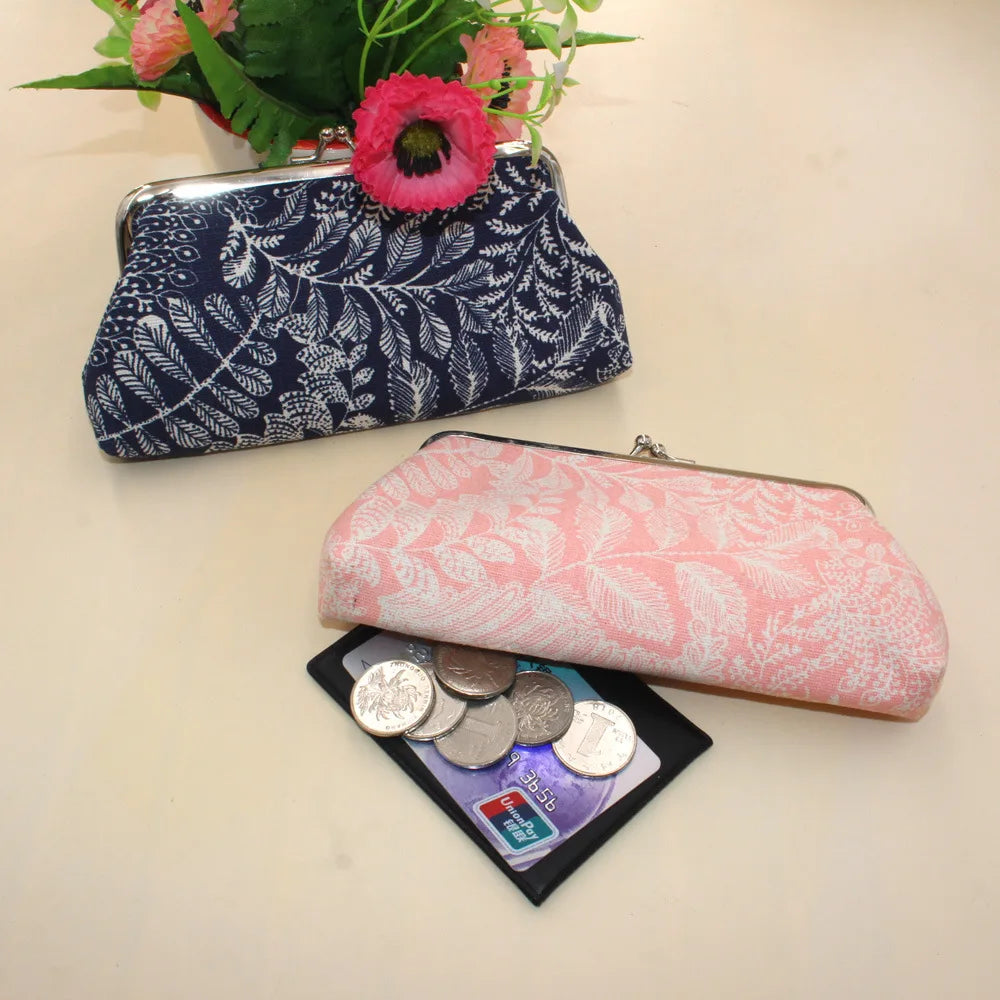 Long Coin Purse Wallet Women Vintage Leaf Print Wallet Card Holders Hasp Creative Clutch Bag Female Lipstick Storage Bag