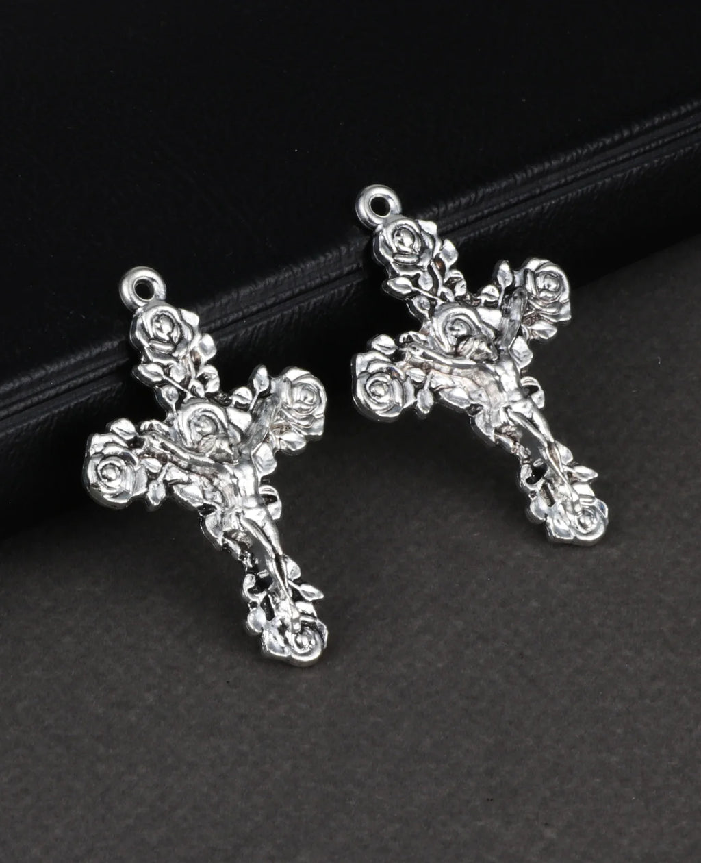 5Pcs Religious Rose Crucifix Cross Pendant Charms for DIY Rosary Chaplet Necklace Bracelet Religious Keepsake Church Supplies