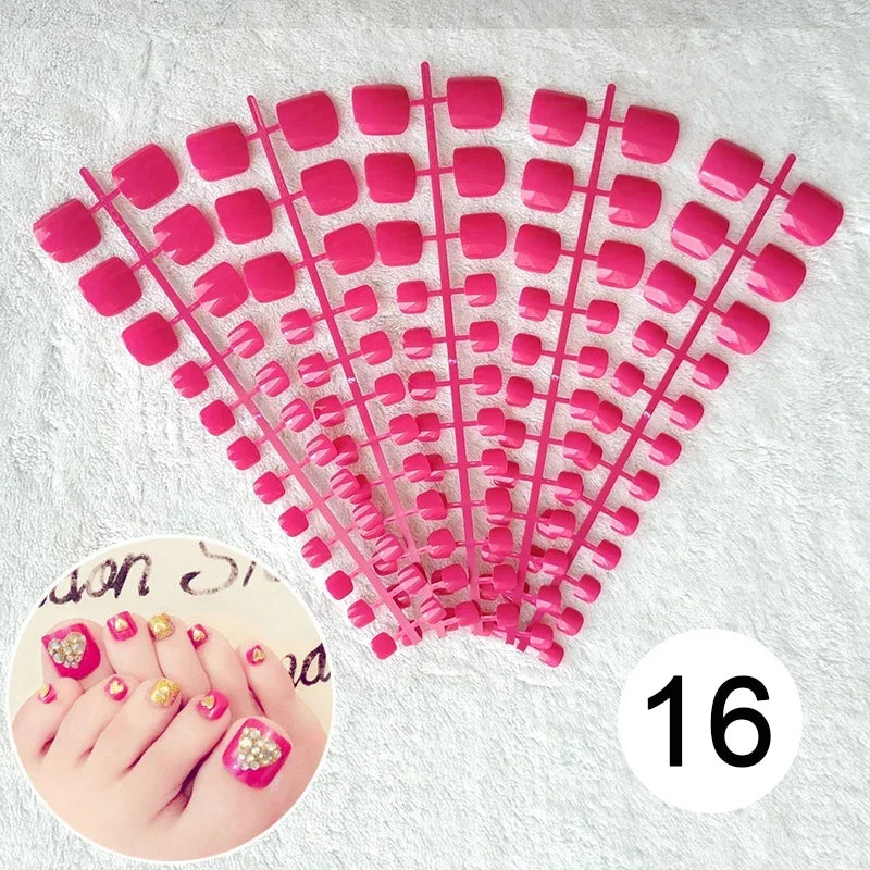 Mixed 5 Colors full cover false nails short foot fake nails Candy Color 24pcs/set press on nails foot toe french nail art tips