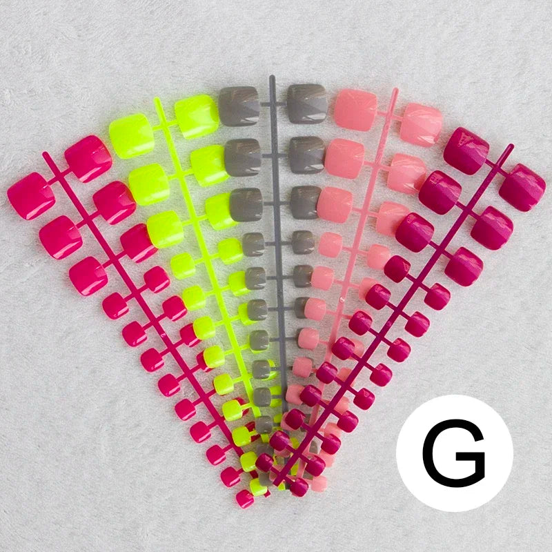 Mixed 5 Colors full cover false nails short foot fake nails Candy Color 24pcs/set press on nails foot toe french nail art tips