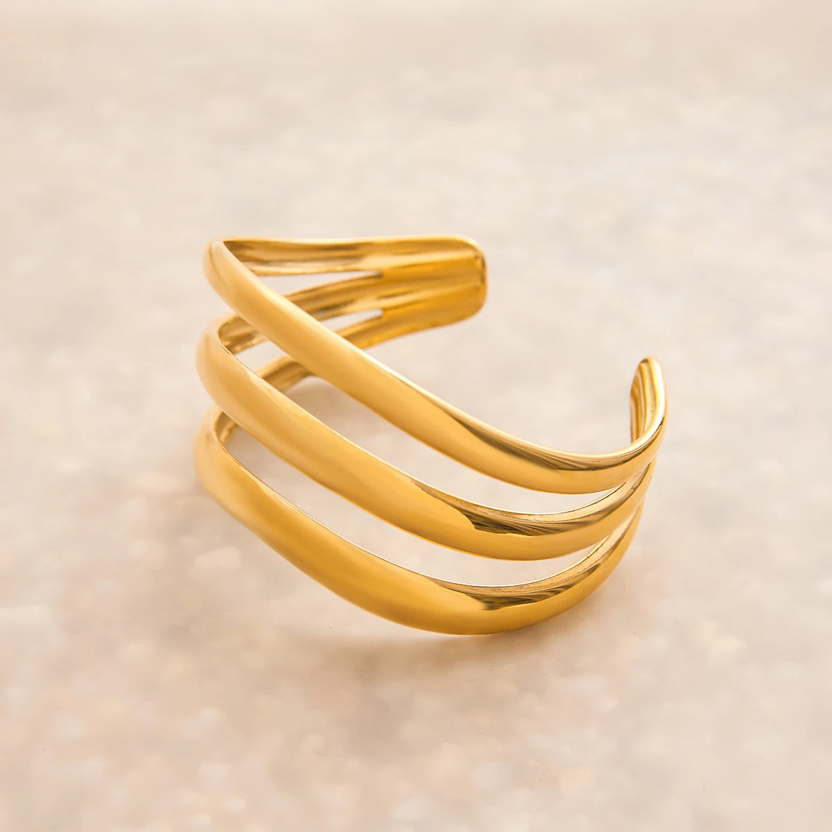 Uworld Minimalist Smooth Hollow Three layer Bracelet 18K Gold Color Plated Stainless Steel Linear Bracelet Women's Jewelry