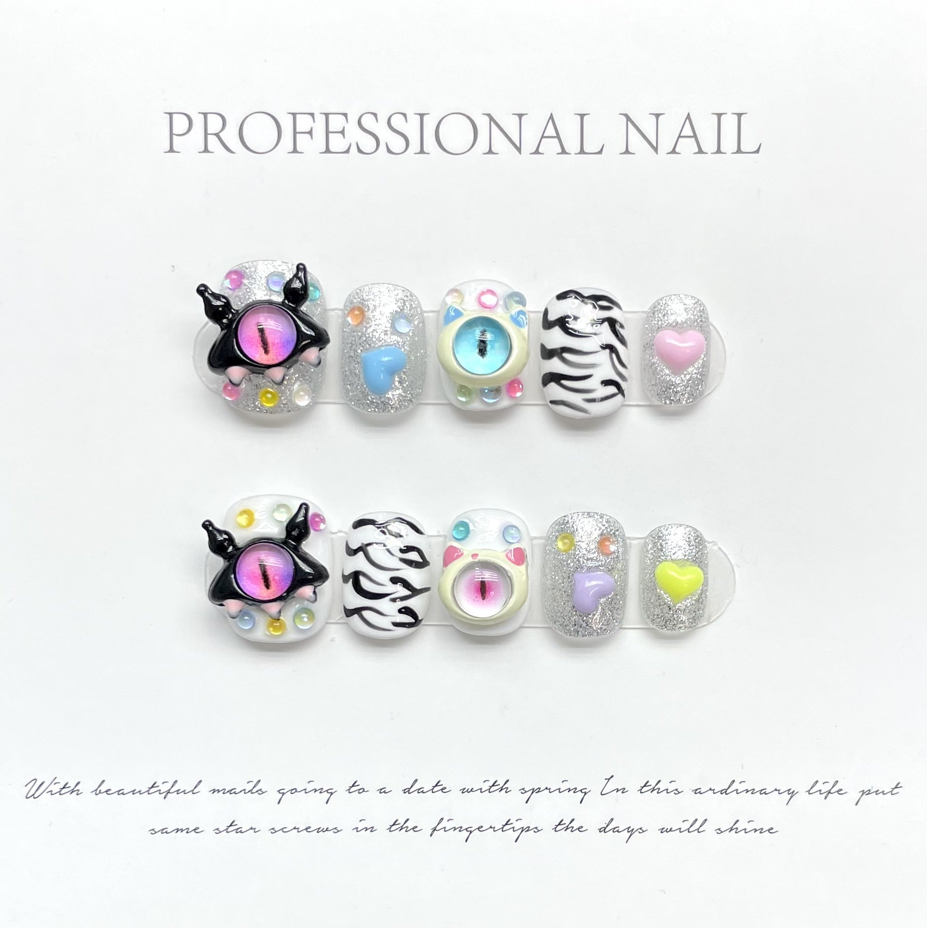 10Pcs Short Handmade Full Cover Round Head Ballerina False Nails with Design Manicure Press On Nails Artificial Wearable Nails