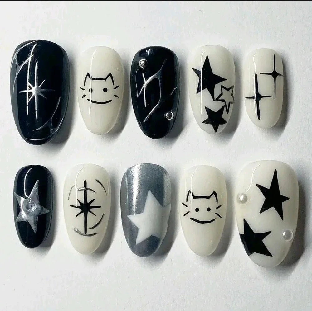 Y2K Spice Girls Handmade Note Polka Press On Nails Almonds Customized French Bow All Saints' Day False Nails Gift