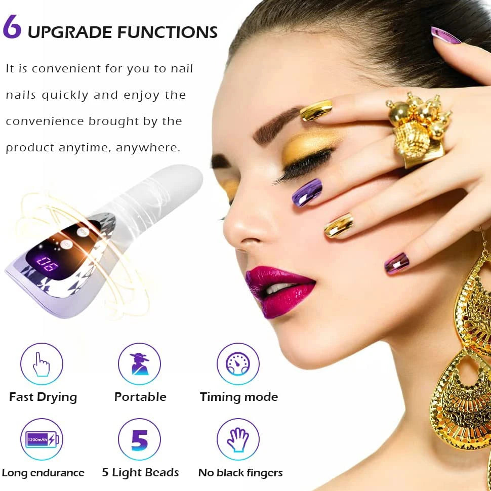 18W LED Handheld Nail Lamp UV LED Lamp For Nails Rechargeable Nail Dryer Non-Black Hand For Gel Nails Portability Nail Art Tool