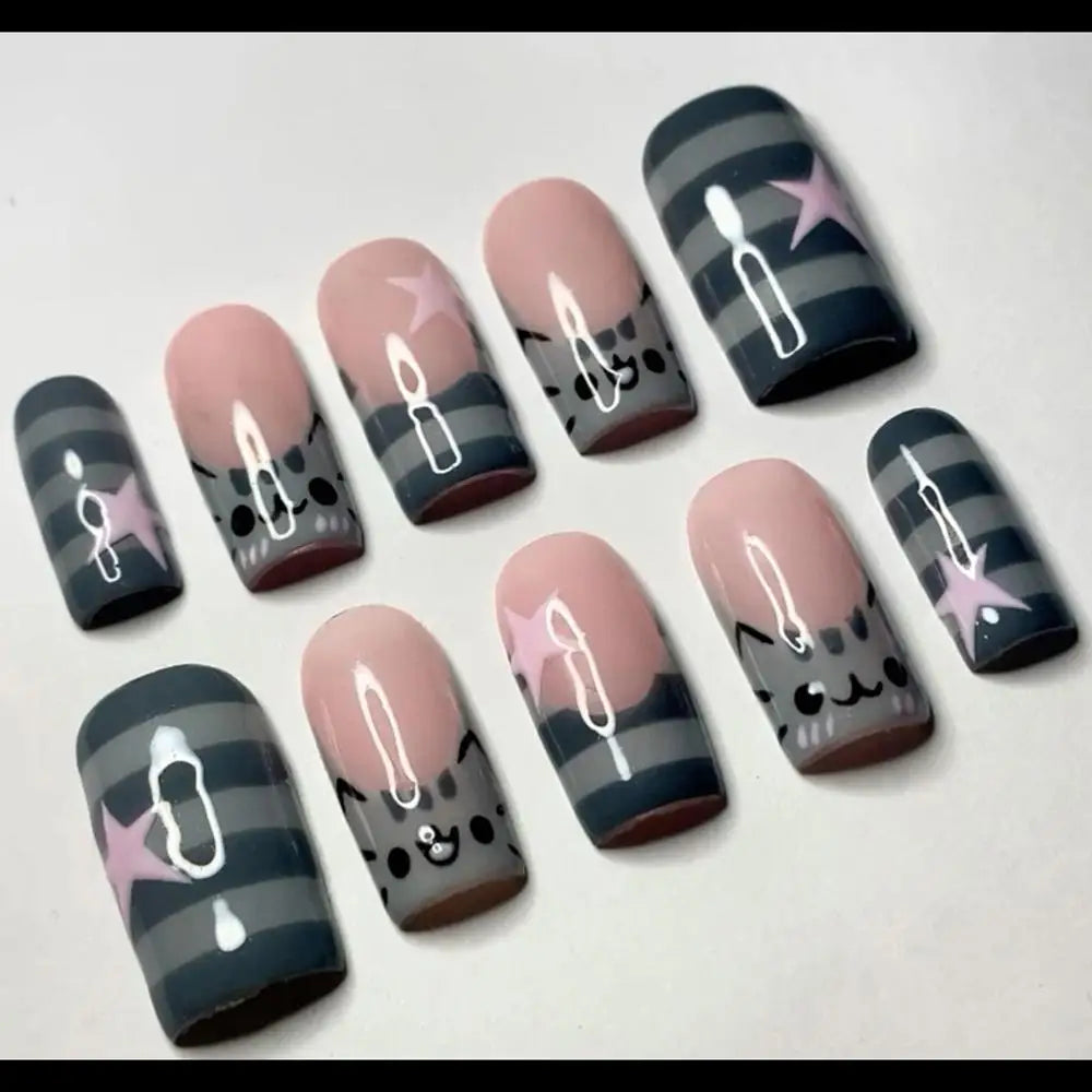 Y2K Spice Girls Handmade Note Polka Press On Nails Almonds Customized French Bow All Saints' Day False Nails Gift