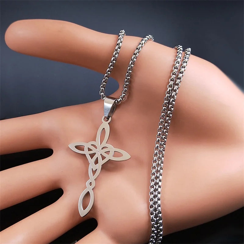 Witch Celtic Knot Cross Heart Pendant Necklace Stainless Steel Wicca Pagan Amulet Necklaces Witch Jewelry collares para mujer