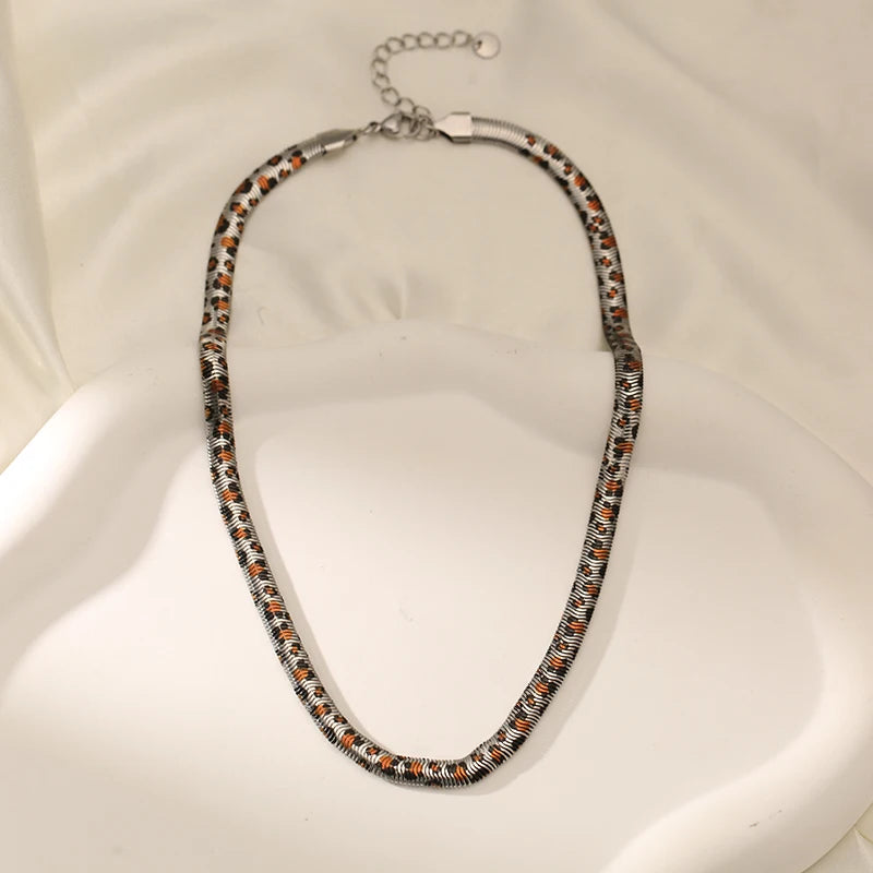 EILIECK 316L Stainless Steel Fashion Snake Pattern Chain Necklace For Women Daily Wear Trendy Neck Chain Waterproof Jewelry Gift