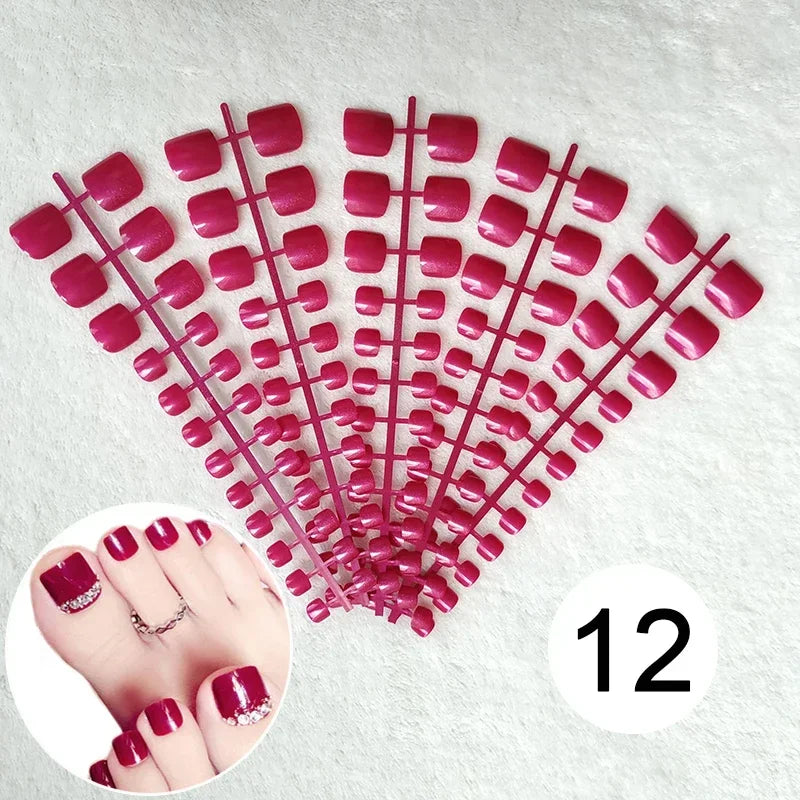 Mixed 5 Colors full cover false nails short foot fake nails Candy Color 24pcs/set press on nails foot toe french nail art tips