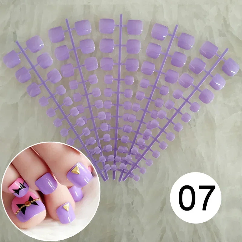 Mixed 5 Colors full cover false nails short foot fake nails Candy Color 24pcs/set press on nails foot toe french nail art tips