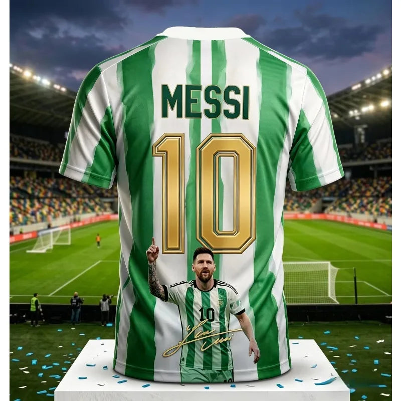 Messi #10 Argentina Football Jersey Blue White Striped 3D Print Shirt Men Women Soccer World Cup Fan Short Sleeve Tops