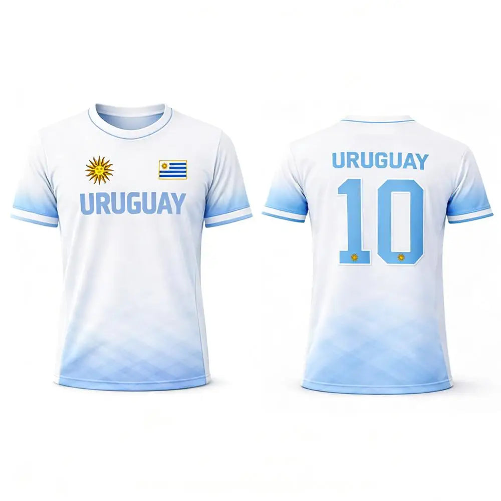 Uruguay National Team #10 Soccer Jersey T-Shirt, Men Women Quick Dry Breathable Football Fan Streetwear Tee