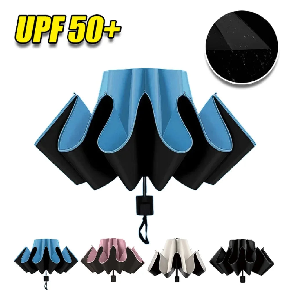 Umbrella 5-Fold Portable with Carabiner Lightweight Folding Sun-Rain Umbrella Small Size UPF 50UV Protection