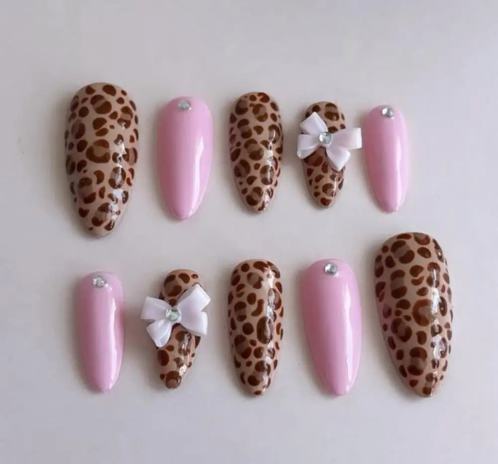 Y2K Spice Girls Handmade Note Polka Press On Nails Almonds Customized French Bow All Saints' Day False Nails Gift
