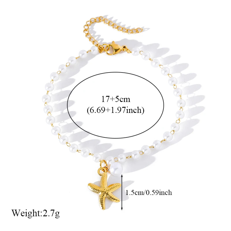 GANPUP 316L Stainless Steel Delicate Pearl Starfish Charms Bracelet For Women 2025 Texture Waterproof Wrist Chain Jewelry Gift