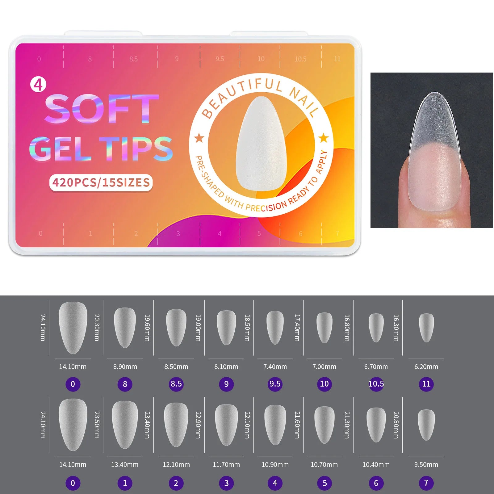 420pcs/box Frosted Version False Nails Press On Acrylic Nails Almond Mixed Size Short Style Ultra Thin Traceless Nail Tips