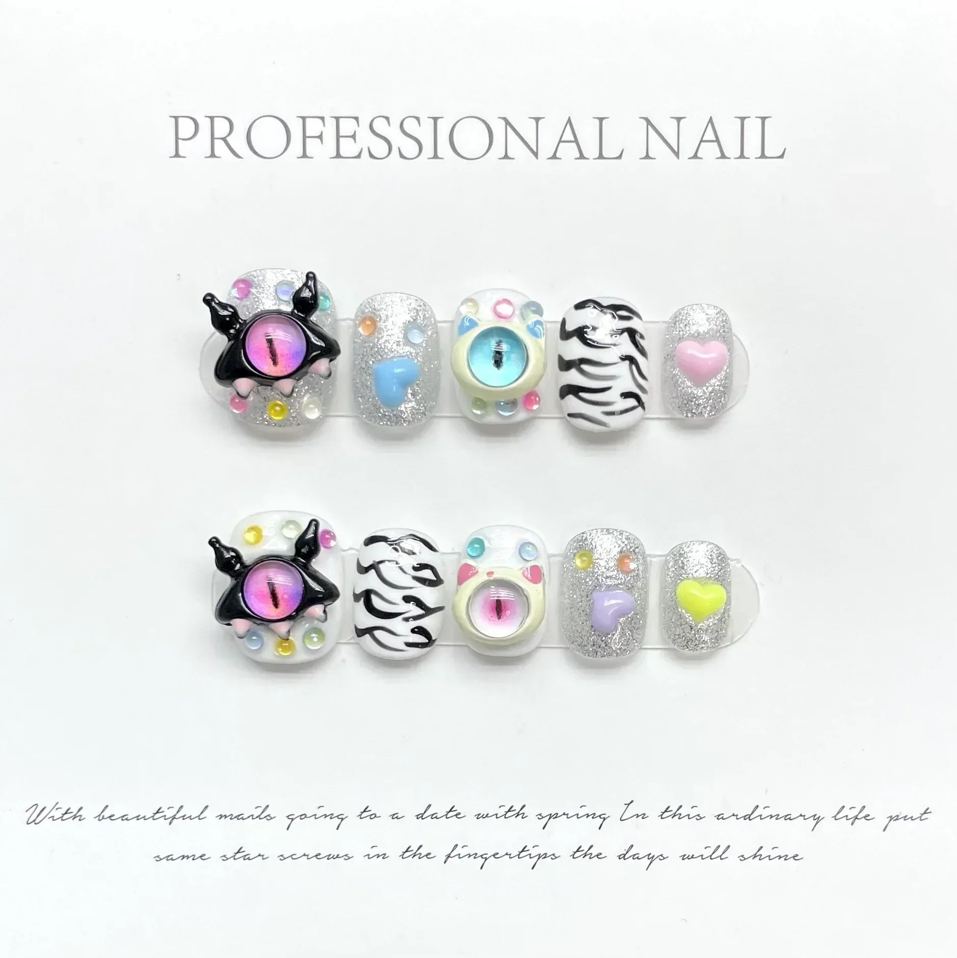 10Pcs Short Handmade Full Cover Round Head Ballerina False Nails with Design Manicure Press On Nails Artificial Wearable Nails