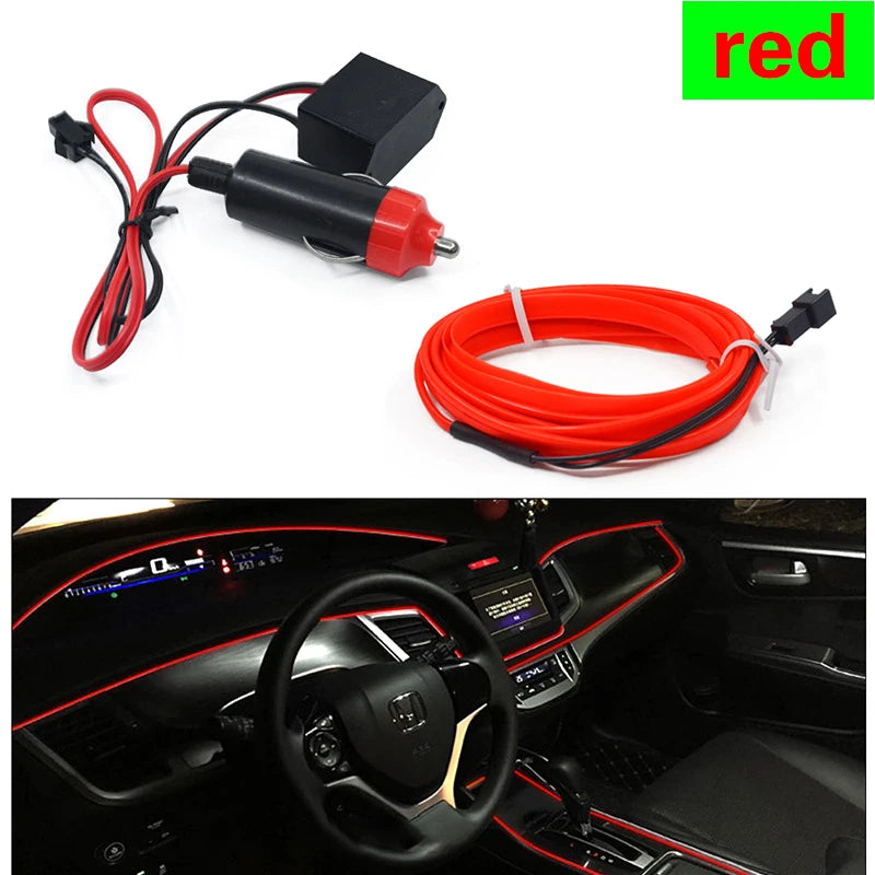 LED Car Ambient Lamp Car Interior Decoration Light Cold Light Strips  Waterproof Dashboard Console Lamp1/2/3/4/5M 12V Universal