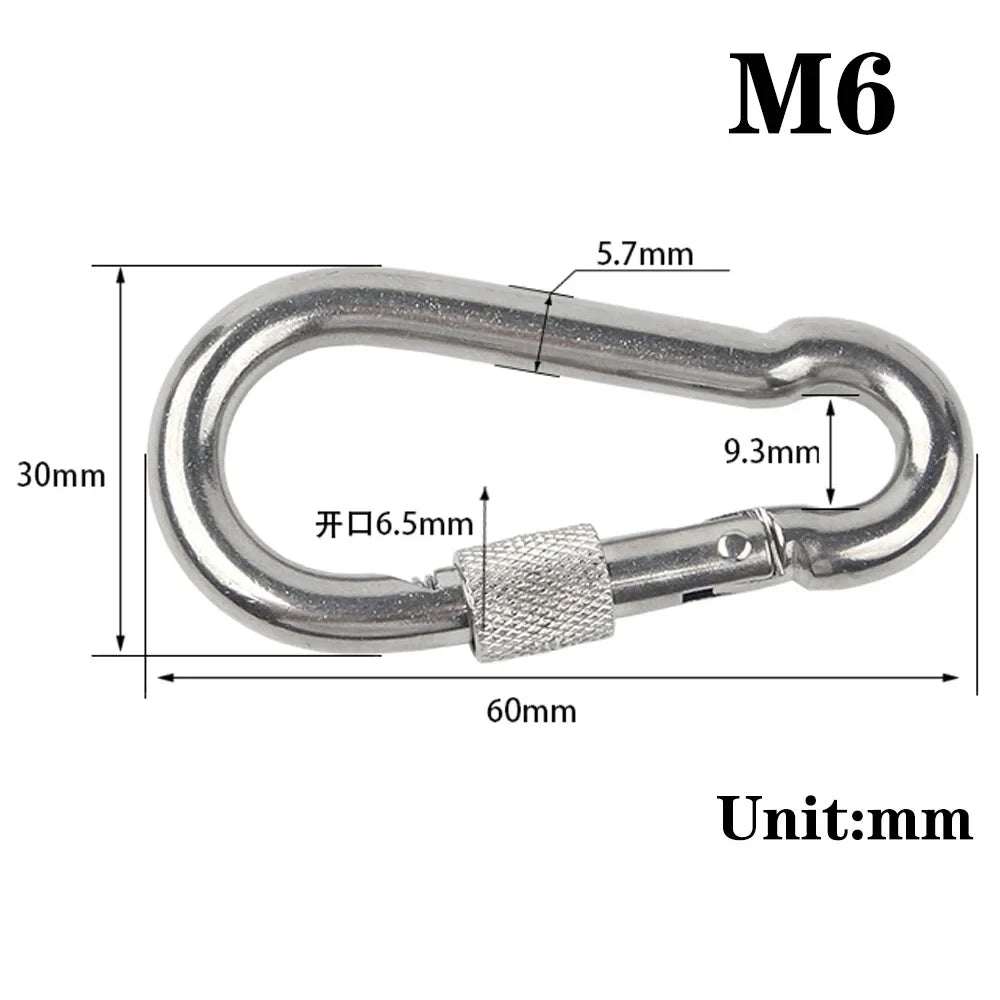 1/2/5Pcs M4 M5 M6 M8 M10 304 Stainless Steel Spring Snap Carabiner Quick Link Lock Ring Hook Snap Shackle Chain Fastener Hook