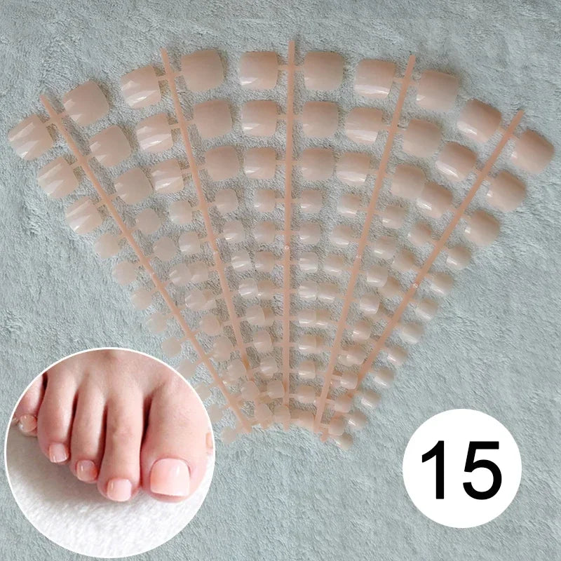 Mixed 5 Colors full cover false nails short foot fake nails Candy Color 24pcs/set press on nails foot toe french nail art tips
