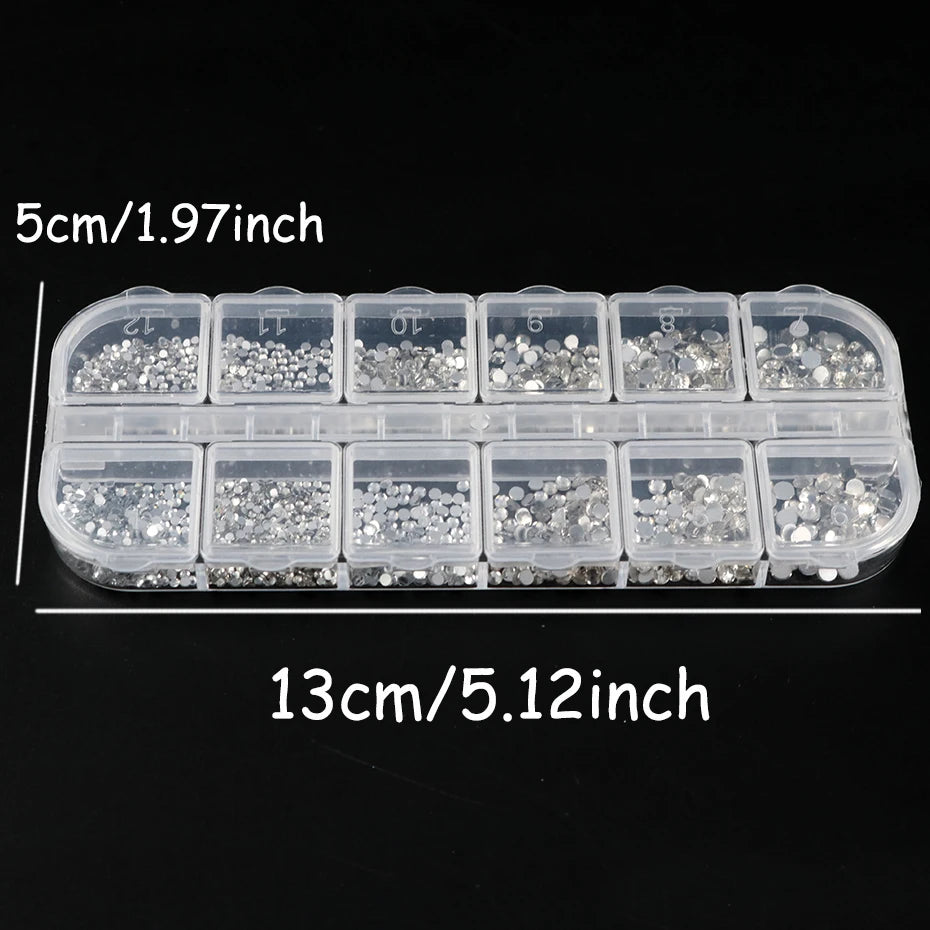 12 Grids Silvery Flat Bottom Rhinestone Nail Charms Shiny Crystal Diamond Sequins for Nails Suitable for Wedding Party Decor