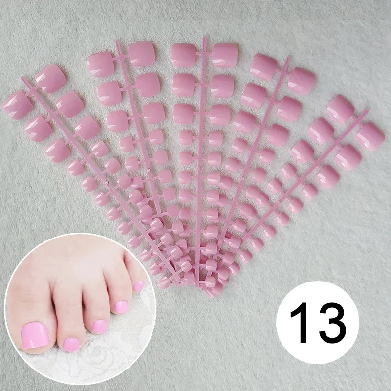 Mixed 5 Colors full cover false nails short foot fake nails Candy Color 24pcs/set press on nails foot toe french nail art tips
