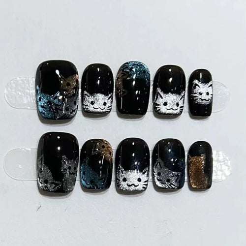 10Pcs Short Handmade Full Cover Round Head Ballerina False Nails with Design Manicure Press On Nails Artificial Wearable Nails
