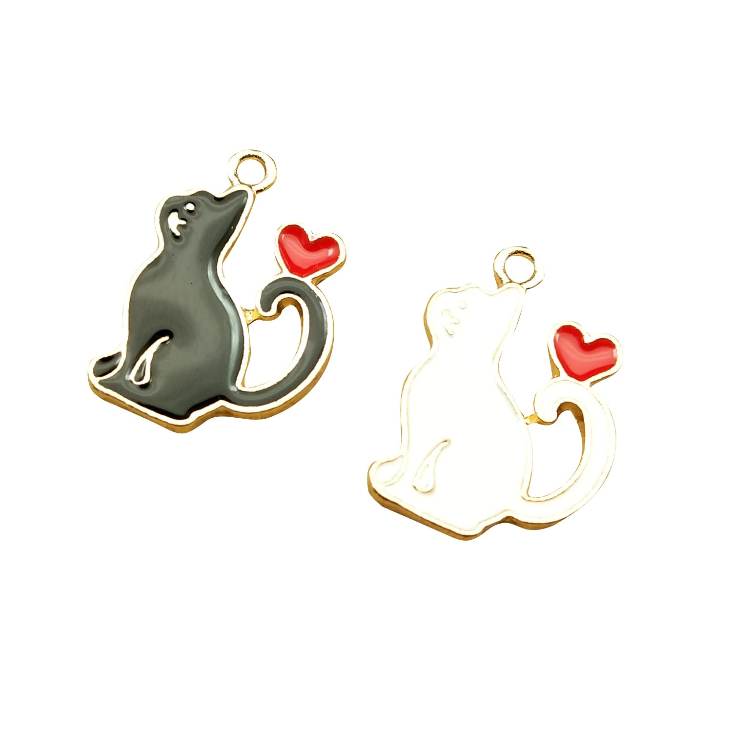 10pcs Heart Cat Charm for Jewelry Making Supplies Kawaii Enamel Animal Pendant Bracelet Earring Accessories Diy Craft Supplies