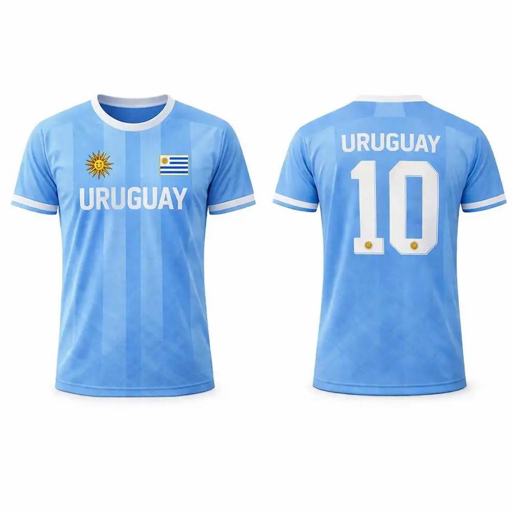 Uruguay National Team #10 Soccer Jersey T-Shirt, Men Women Quick Dry Breathable Football Fan Streetwear Tee