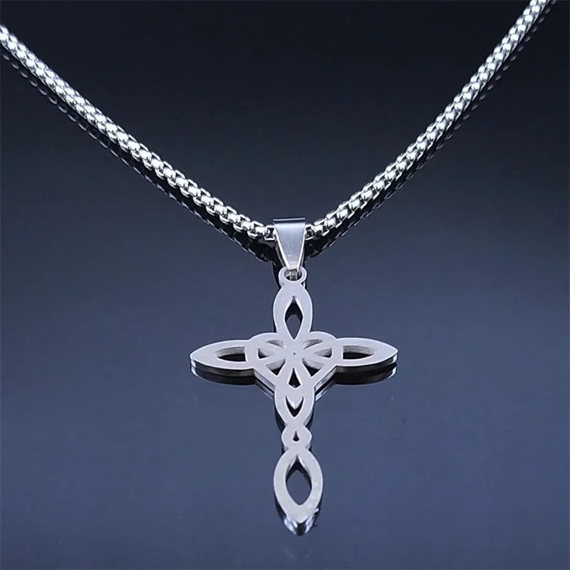 Witch Celtic Knot Cross Heart Pendant Necklace Stainless Steel Wicca Pagan Amulet Necklaces Witch Jewelry collares para mujer