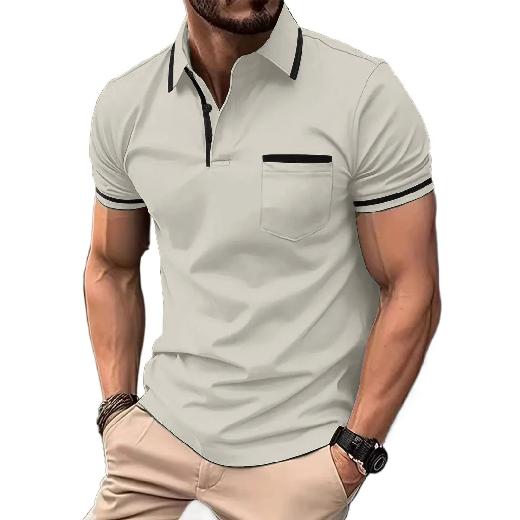 New Solid Color Polo Shirt Men's Short Sleeve Button Tshirts Lapel Lightweight Turn-down Streetwear Sport Casual Fitness Tops