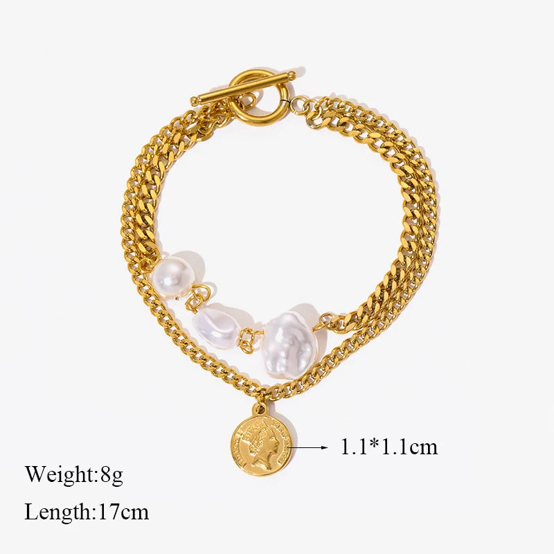GANPUP 316L Stainless Steel Delicate Pearl Starfish Charms Bracelet For Women 2025 Texture Waterproof Wrist Chain Jewelry Gift
