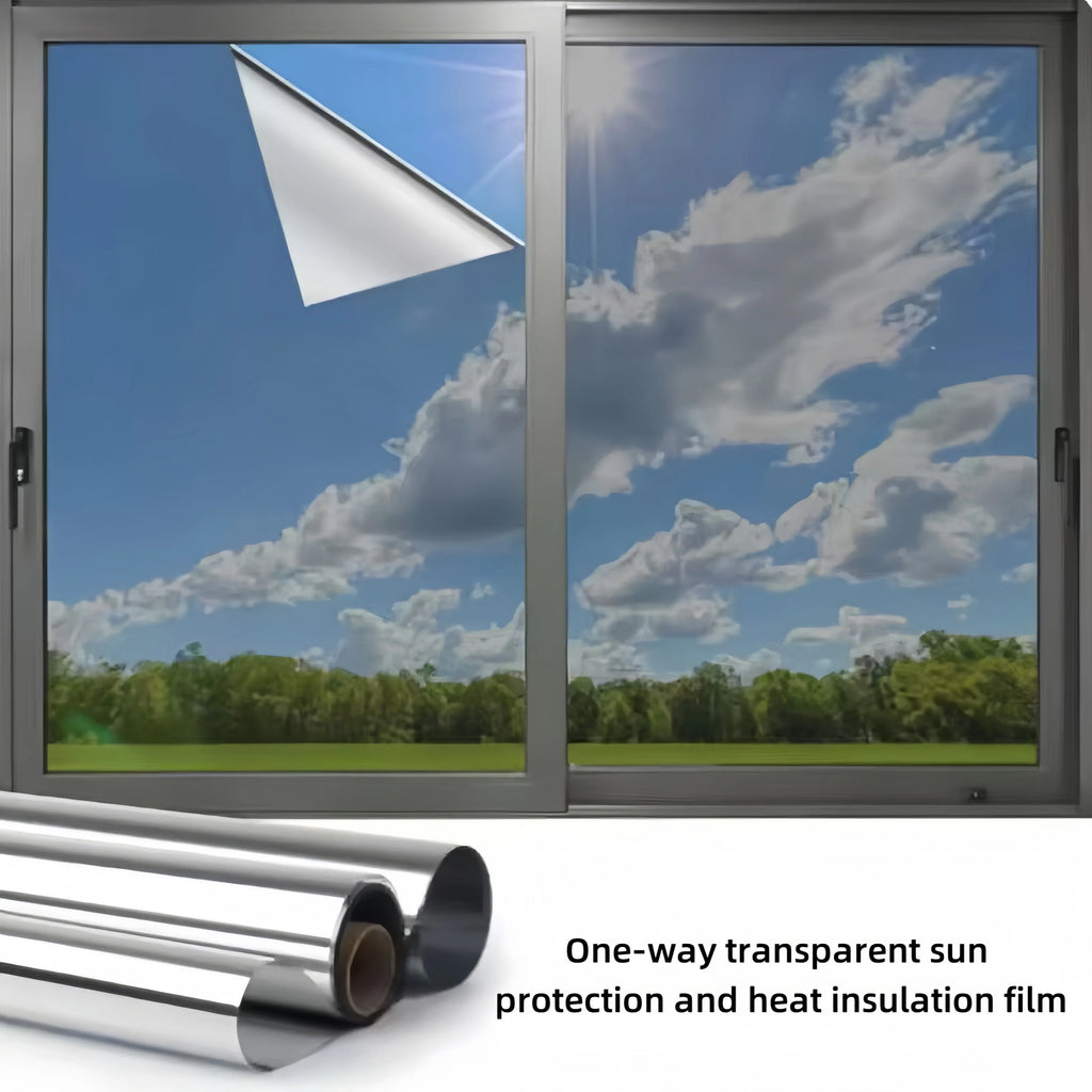 Silver Sun Protection and Heat Insulation Film Glass Sticker, Anti-Peeping, Anti-Light Leakage, Blackout Balcony Sunshade, One-Way Perspective Privacy Window Film