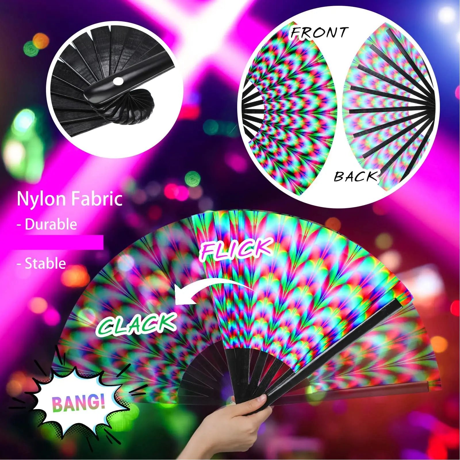 Rave Fan  Festival Fan Hand Fans Foldable Kung Fu Fan Large Phantom Clack Fan Folding Fans Craft Hand Fans for Party Line Dance