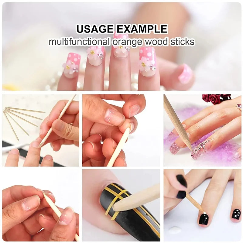 50-300pc/Set for Nail Different Sizes Orange Wood Sticks Cuticle Pusher Cuticle Remove Tool Manicure Pedicure Care nails