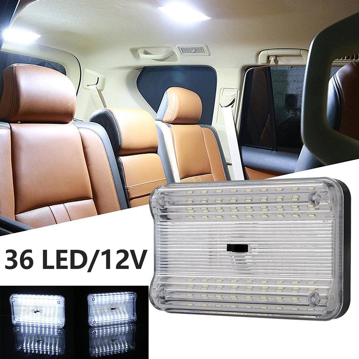 Car Interior Roof Lights 12V 36 LED Bulbs White Vehicle Ceiling LED Lighting Lamp Car Dome Reading Light with On/Off Switch for