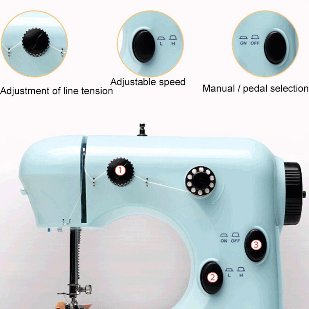 Mini Sewing Machines Portable Electric Household Stitching Sew Fabric Pedal Mini Foot Hand Table Model Sewing Electric Machine