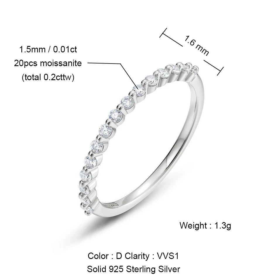 ALLNOEL 2mm Full Eternity Moissanite Wedding Band 925 Sterling Silver D Color VVS1 Stackable Ring For Women Fine Jewelry