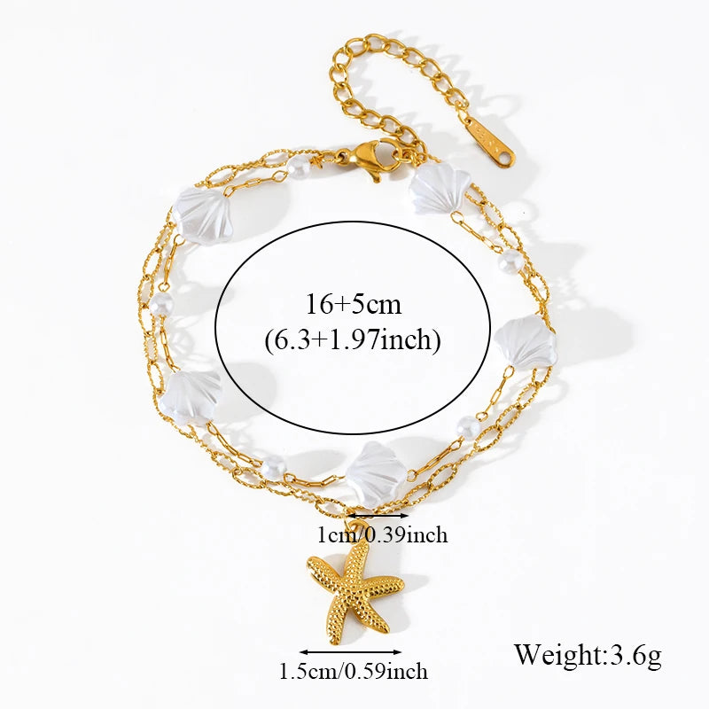 GANPUP 316L Stainless Steel Delicate Pearl Starfish Charms Bracelet For Women 2025 Texture Waterproof Wrist Chain Jewelry Gift